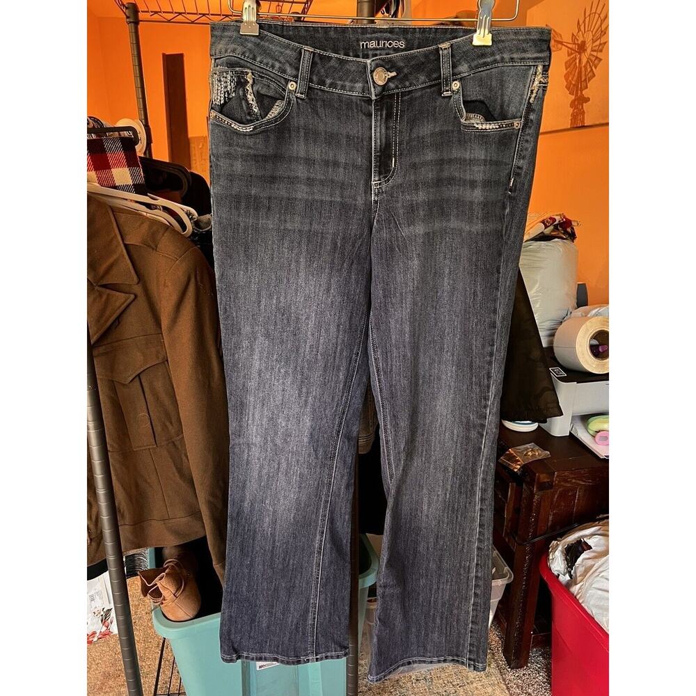 3/$20 Maurices Women’s Size 14 Bootcut Jeans Embroidered Blue Mid Rise